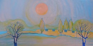 Del Duca Tramonto con fabbrica - 40x60 olio