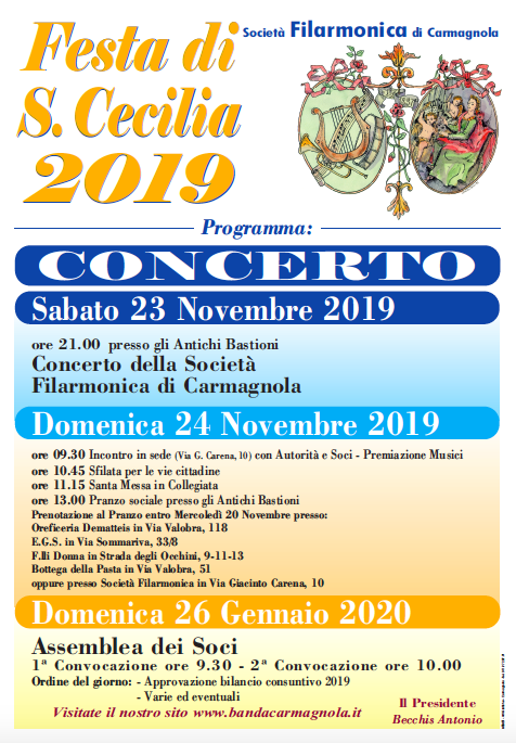 Santa Cecilia 2019 Carmagnola programma completo