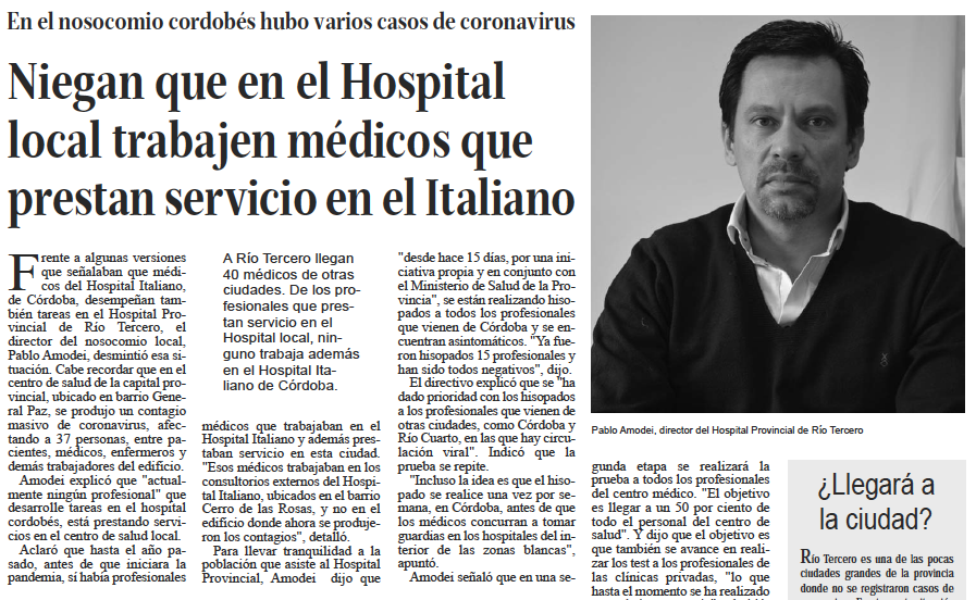 intervista ospedale cordoba argentina coronavirus