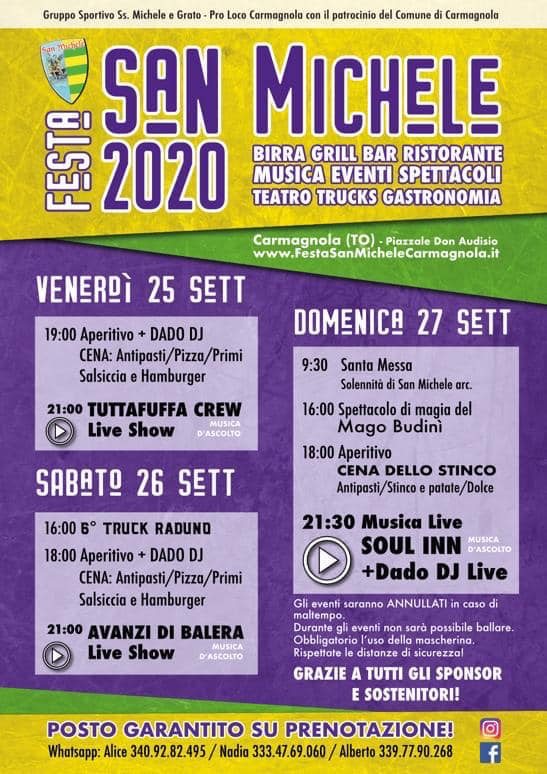 festa san michele carmagnola 2020 programma completo