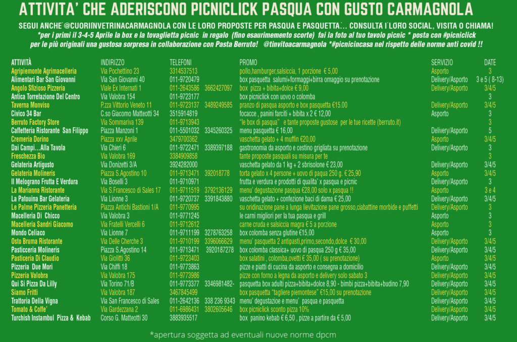 picniclick Carmagnola offerte Pasqua Pasquetta