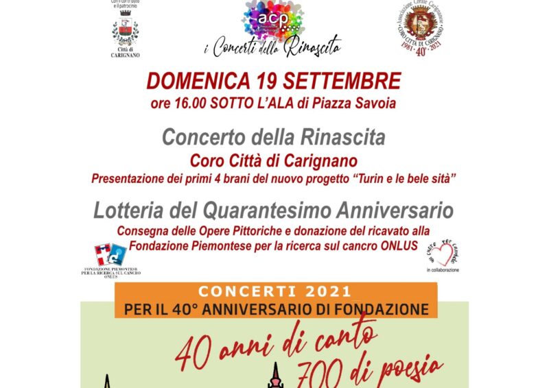 Domenica 19 settembre il concerto della Rinascita della Corale di Carignano