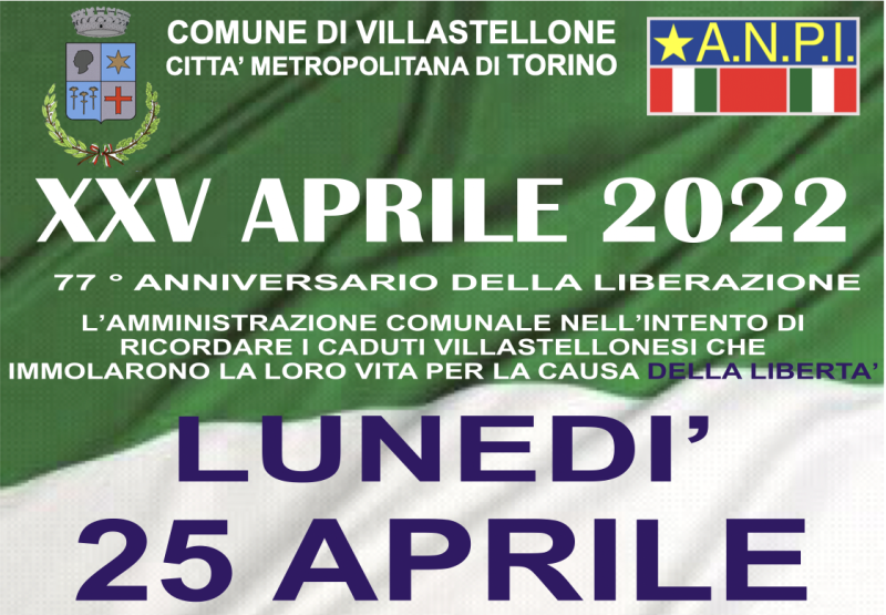 Lunedì 25 aprile Villastellone ricorda i caduti per la liberazione dell'Italia