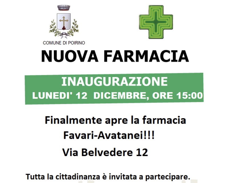 A Poirino inaugura la nuova farmacia in frazione Favari-Avatanei